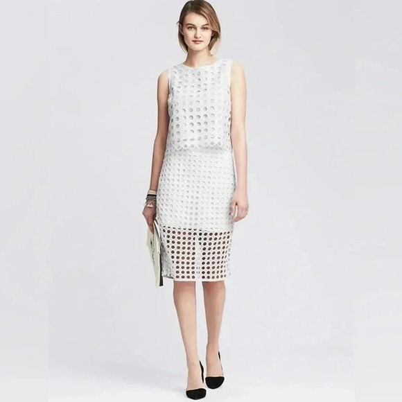 Banana Republic Dot Long Lace Pencil Skirt White - Picture 1 of 15
